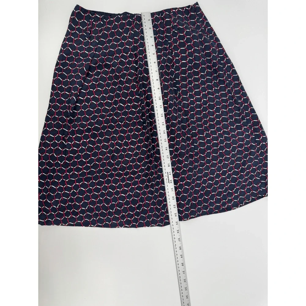 Talbots Pure Silk A-Line Skirt Navy Red Geometric Chain Link Print Size 8 - Picture 6 of 8